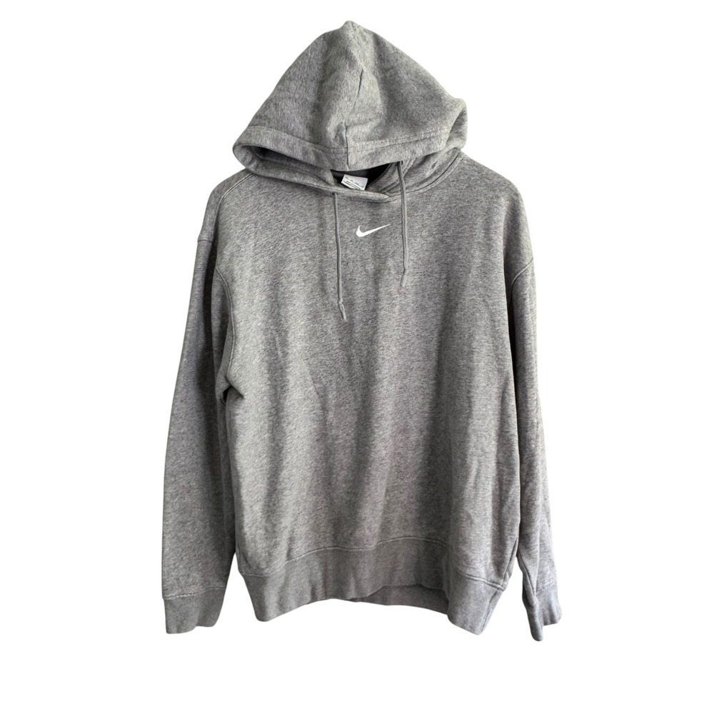 Nike Sportswear Essential Fleece Hoodie Grey Embroidered Swoosh DJ7668-063 XS
